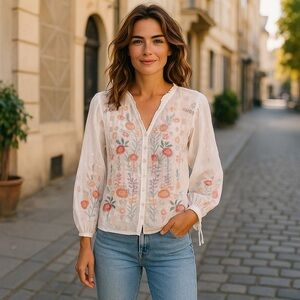 Johnny Was Cupra Rayon Embroidered Blouse Top
